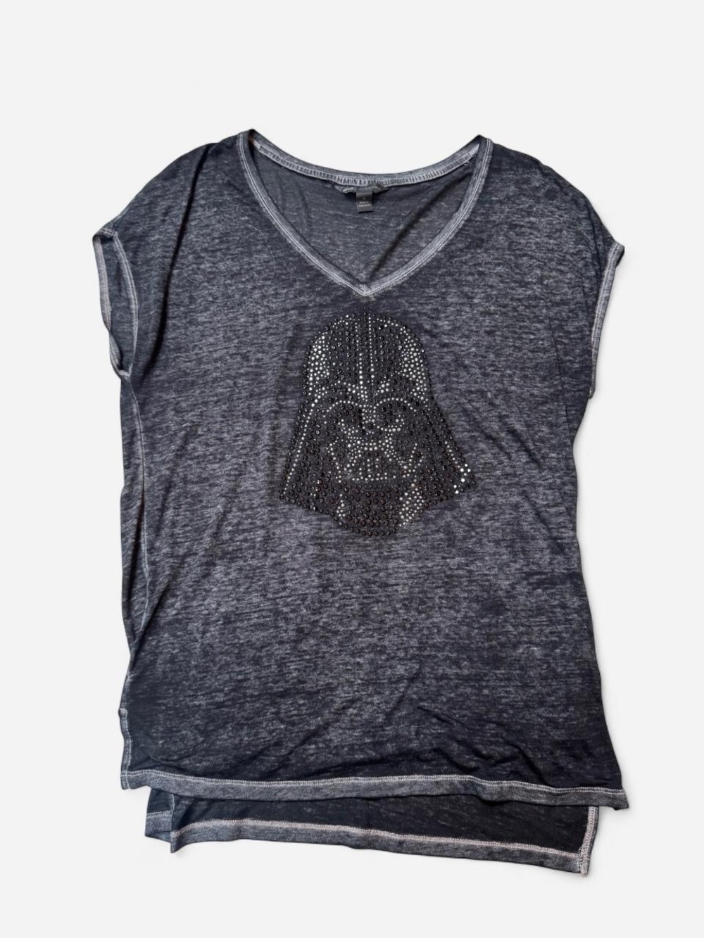 Rock & Republic Charcoal Gray Studded Darth Vader V-Neck Tee